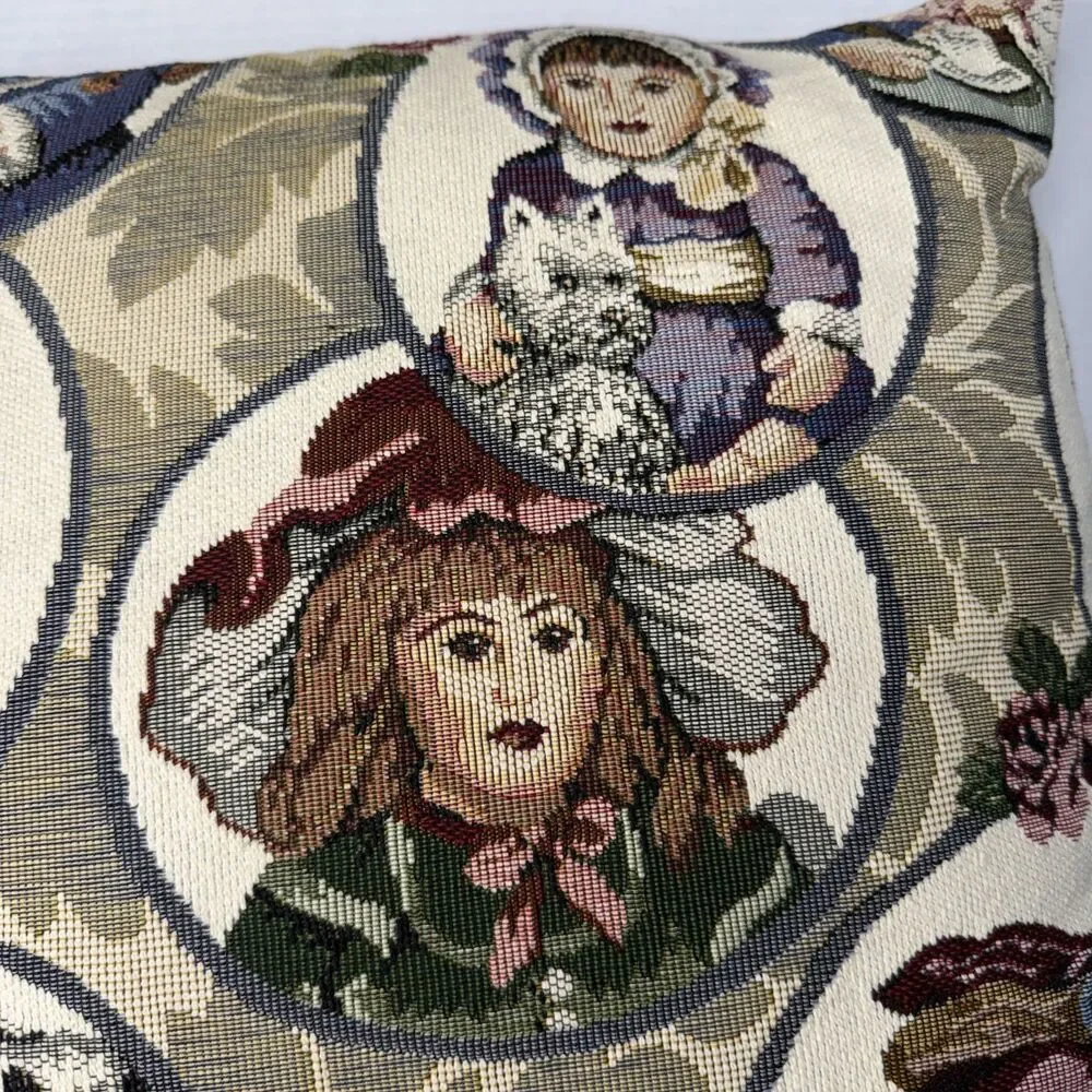 VTG Dakotah Victorian Tapestry Doll Bolster Bed Throw Pillow Cottage Core 16x16”